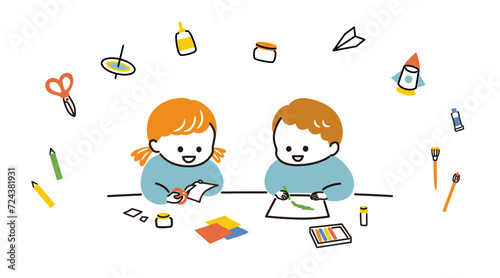 simple illustration of children and craft
