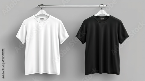White and black casual T-shirts with short sleeves mock up, place for print, template, isolated, vector , generative ai