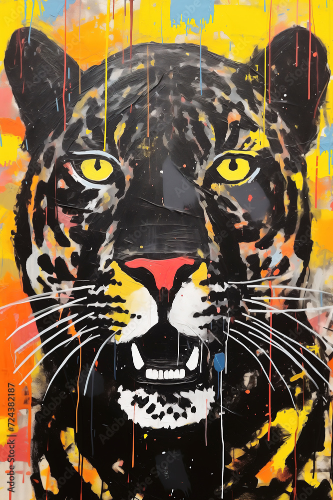 A striking piece of graffiti art featuring a majestic tiger, captured in a masterful painting that celebrates the fierce beauty of this magnificent mammal and the skill of its artist