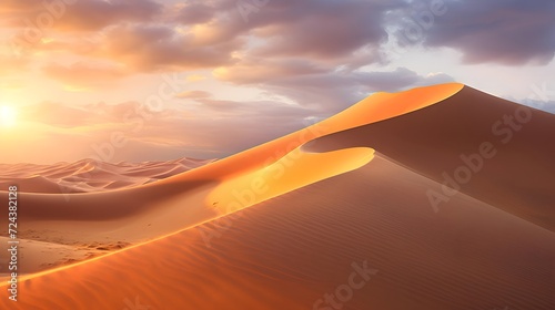Dunes in the Sahara desert at sunset. Morocco. Africa.