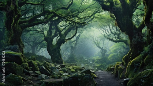 Like a dream come to life  the mystical forest is a place of mystery and enchantment  with its swirling mist and ethereal atmosphere.