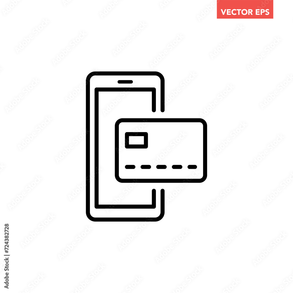 Black single mobile payment line icon, simple banking transaction by phone flat design infographic pictogram vector, for app logo web button ui ux interface elements isolated on white background Black single mobile payment line icon, simple banking transaction by phone flat design infographic pictogram vector, for app logo web button ui ux interface elements isolated on white background