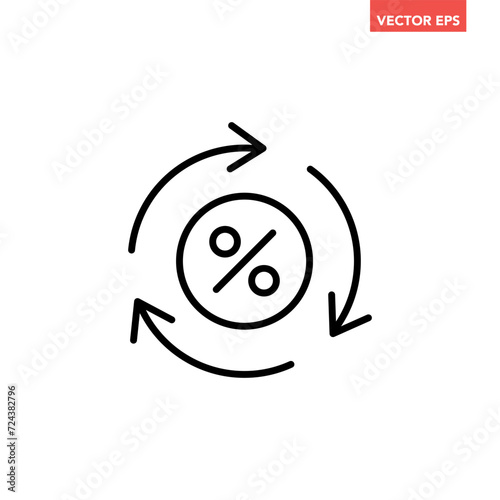 Black round loan percent refresh line icon, simple exchange fees flat design vector pictogram, infographic vector for app logo web website button ui ux interface elements isolated on white background