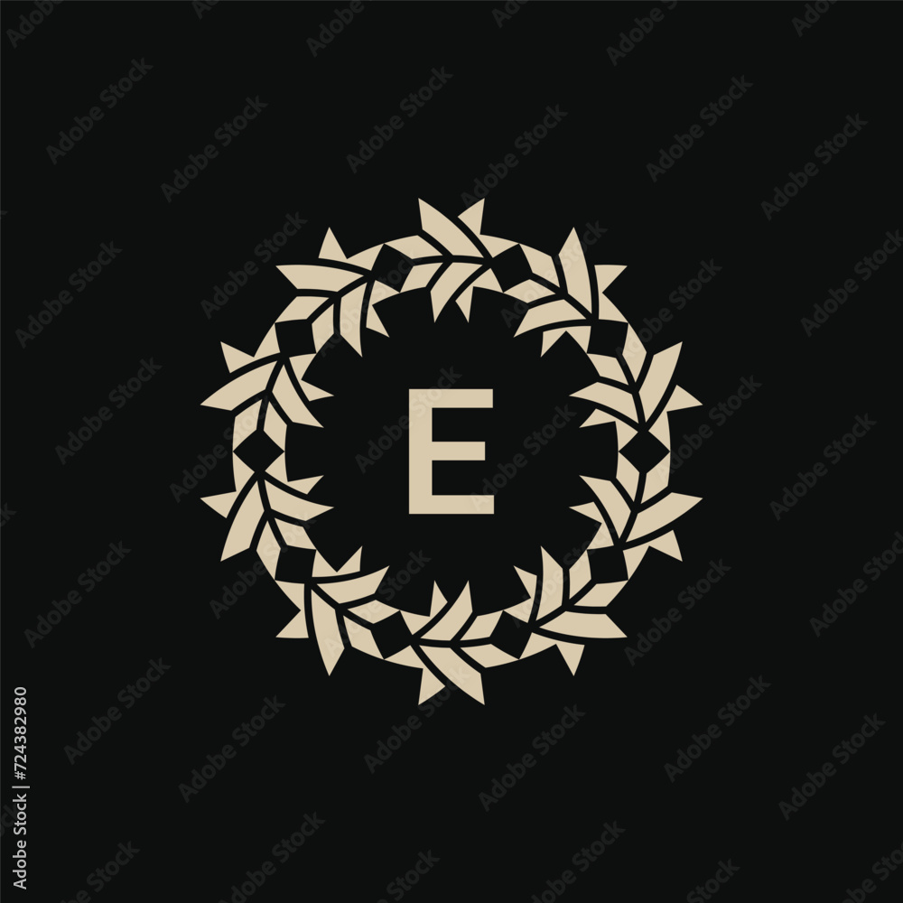 Initial letter E ornamental border circle frame logo Initial letter E ornamental border circle frame logo