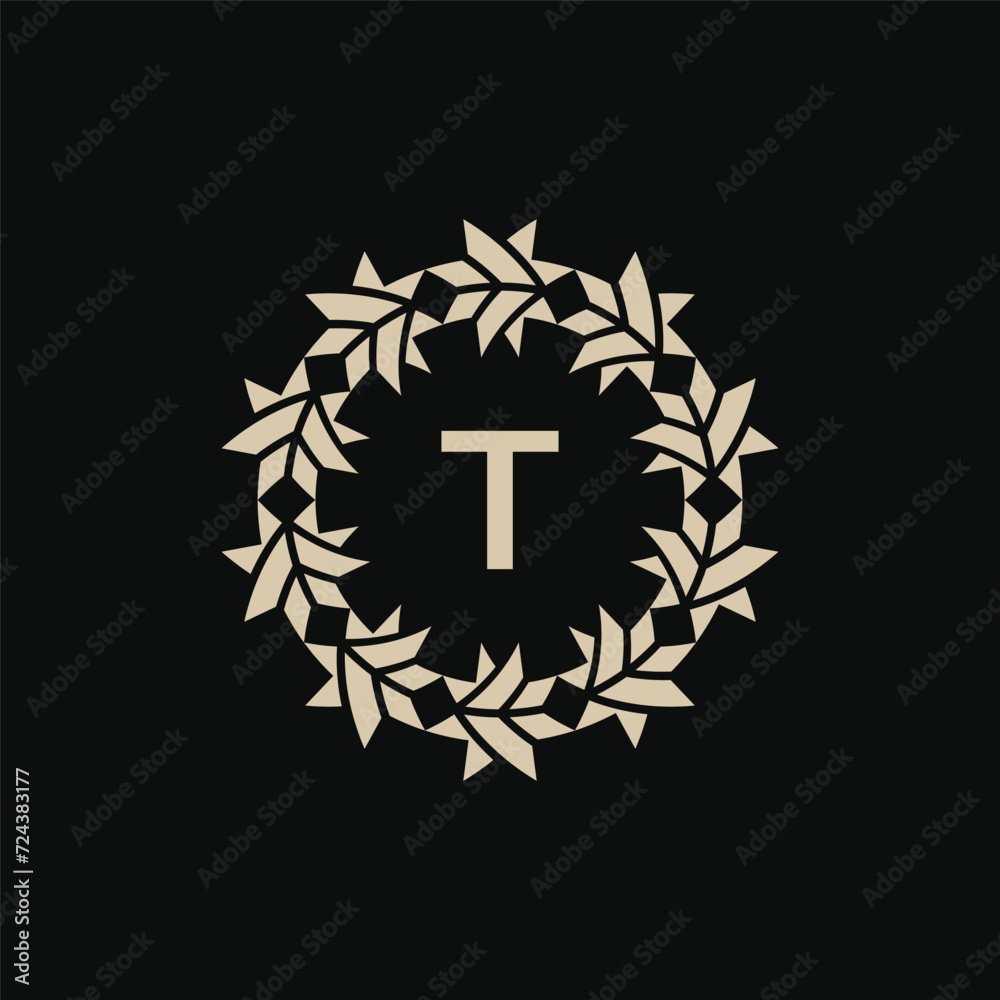 Initial letter T ornamental border circle frame logo Initial letter T ornamental border circle frame logo