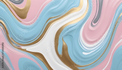 Gold, Pink, Blue, silver, white abstract Liquid fluid marble.