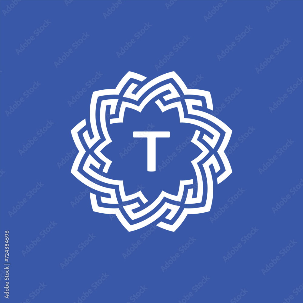 Initial letter T ornamental border circle frame logo Initial letter T ornamental border circle frame logo