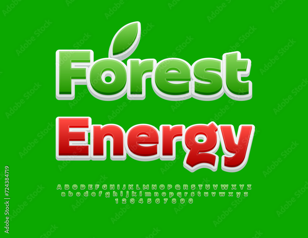 Vector eco banner Forest Energy. Bright Green Font. Artistic Alphabet Letters and Numbers. Vector eco banner Forest Energy. Bright Green Font. Artistic Alphabet Letters and Numbers.