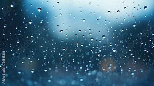 Macro Dew Drop on Window s in Blue  Closeup Rain Wallpaper  Color Water Droplets Backdrop  Wet Texture Background  Liquid Beading on Glass