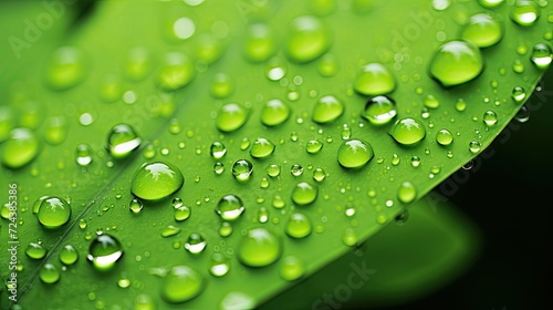 Leaf Macro on a Rainy Day, Dew Drops on a Plant, Closeup Nature Backdrop, Green Wallpaper, Weather Background Concept Photo