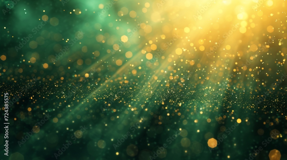 Elegant Golden Green Sparkling Backdrop with Asymmetric Light Burst