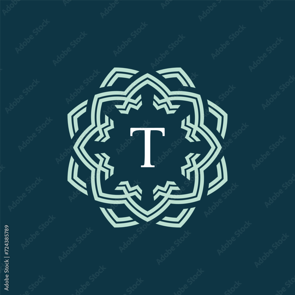 Initial letter T ornamental border circle frame logo Initial letter T ornamental border circle frame logo