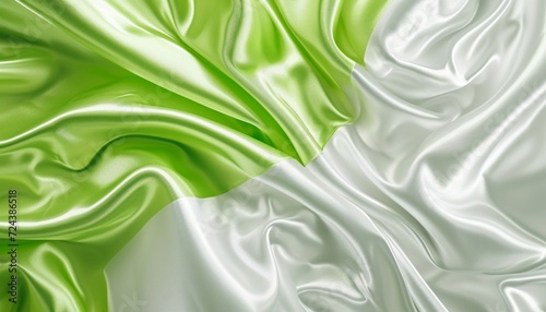 green satin background, silk background, white lime silver abstract fabric background, Ai Generate 