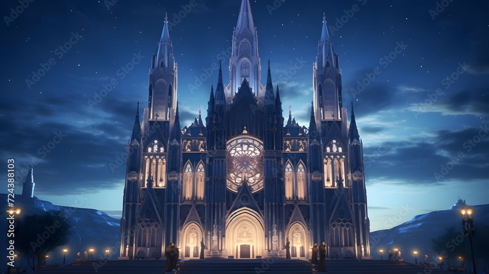 Night view of the Sagrada Familia cathedral in Barcelona, Spain - obrazy, fototapety, plakaty 