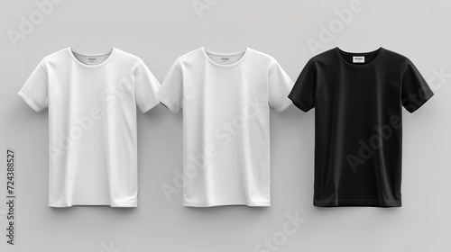 White and black casual T-shirts with short sleeves mock up, place for print, template, isolated, vector illustratio, generative ai