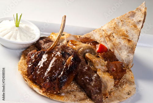 Traditional Arabic mixed barbeque plate.