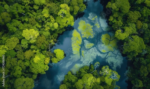 Amazon river and forest seen from above