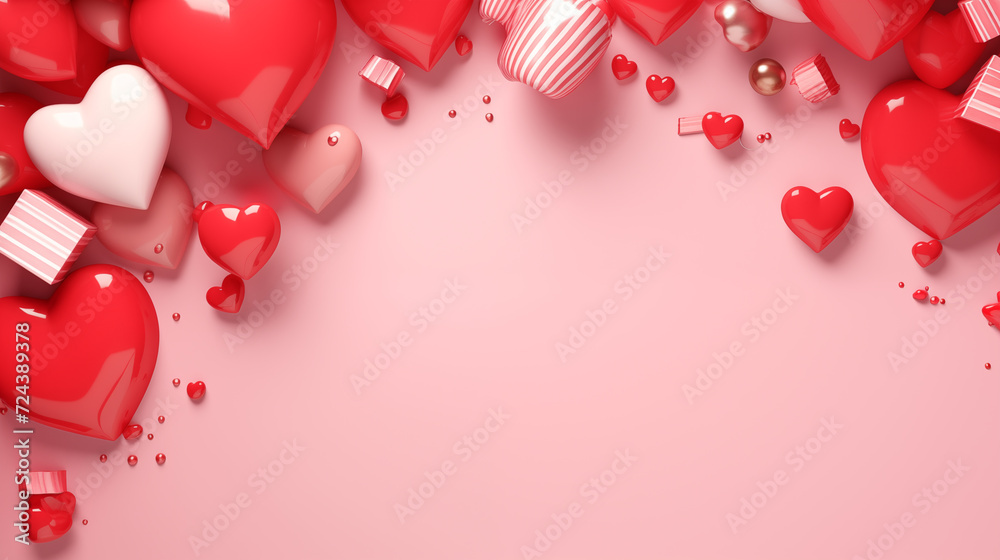 Valentine background with copy space area. Background with love balloons, gift boxes and Valentine ornaments, for a romantic theme. Valentine background with copy space area. Background with love balloons, gift boxes and Valentine ornaments, for a romantic theme.