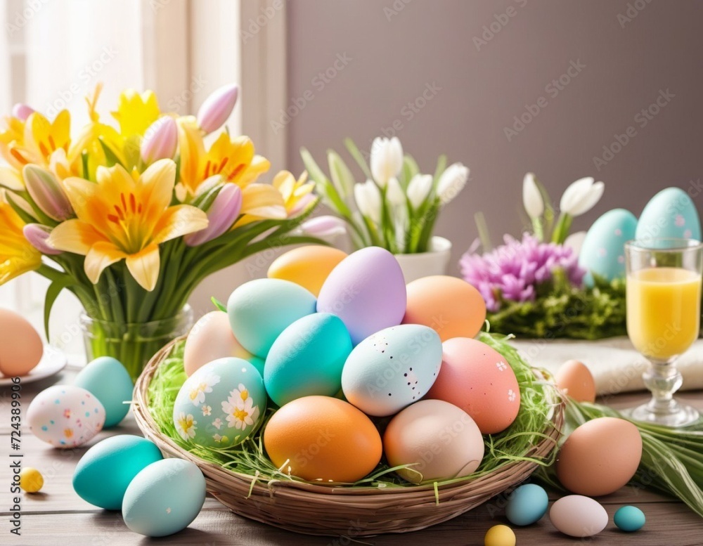 Easter Scene, Festive Decorations, Colorful Eggs