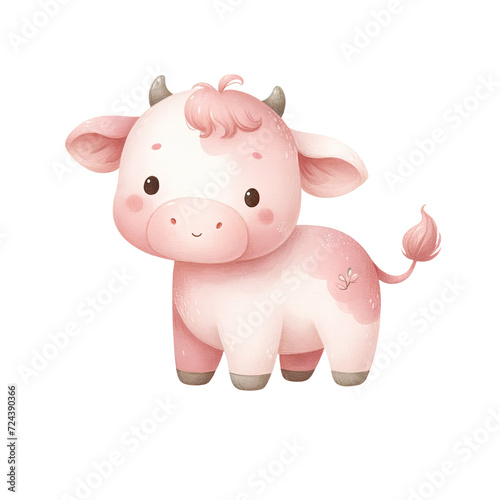cow isolated on white  watercolor cute cow   cow cartoon  pink cow  illustration for children
