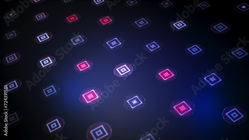 Background with slick intricate pattern of diamonds and squares within circles. Overlapping elements which are zooming in within a smooth rotation to right. 4K 3D CG animation. photo