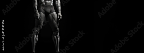  Full body shot of a muscular individual standing confidently in the dark, with a strong stance.
