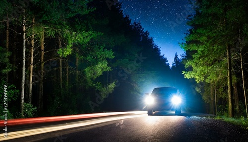 Night Odyssey: Carving Through the Enchanted Forest Under the Moonlit Headlights"