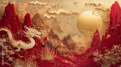 Golden Sunrise over Mythical Dragon Mountains