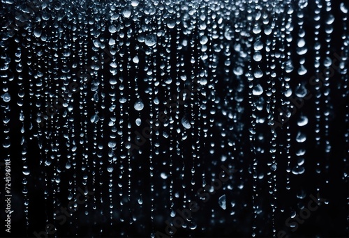 a strict very dark background with transparent drops of water, a solid wall of rain