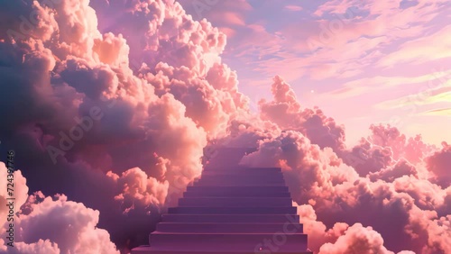 Stair and beautiful clouds and sky abstract background. Generative ai. photo