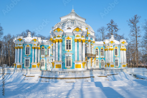 The ancient Hermitage pavilion on a sunny February day. Catherine Park of Tsarskoye Selo. Neighborhoods of St. Petersburg, Russia photo