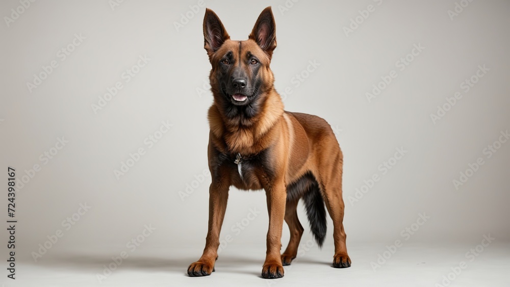 Obraz premium Perro pastor belga malinois, de pie, sobre fondo blanco