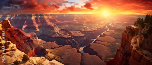 Panoramic view of sunset over the Grand Canyon, Arizona, USA