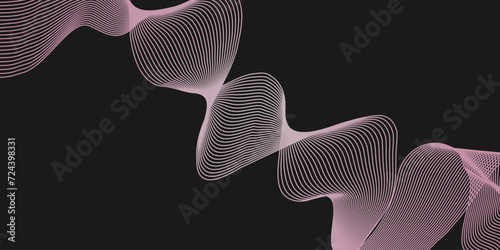 Abstract gray landscape on a black background. Long exposure photograph of neon pink color in an abstract swirl, parallel lines pattern against a black background. Abstract 3d illustration. 
