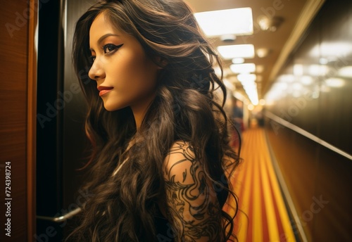 Woman With Long Hair Standing in Elevator © we360designs