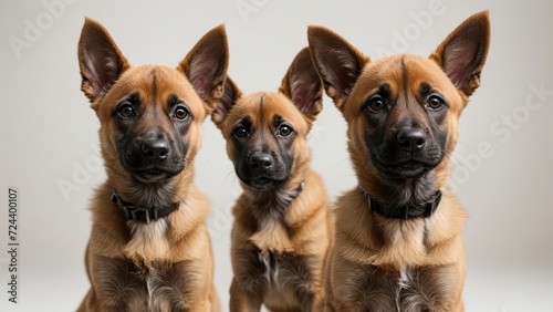 Tres cachorros pastor belga malinois sobre fondo blanco photo