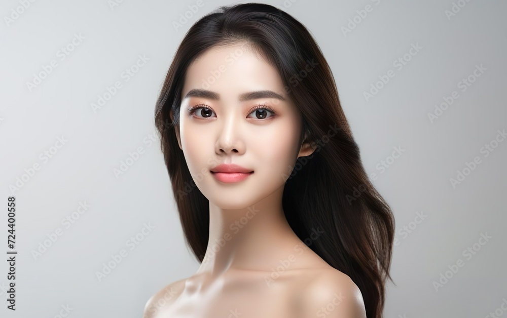 Asian women portrait. Beautiful young Asian woman with clean fresh skin isolated on white background. Face care, facial treatment, cosmetology, beauty and spa poster or banner. AI Generative. Asian women portrait. Beautiful young Asian woman with clean fresh skin isolated on white background. Face care, facial treatment, cosmetology, beauty and spa poster or banner. AI Generative.