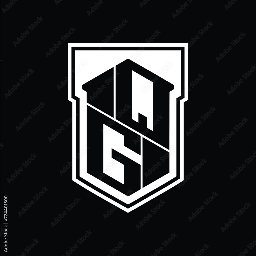 QG Logo monogram hexagon geometric up and down inside shield isolated style design template QG Logo monogram hexagon geometric up and down inside shield isolated style design template