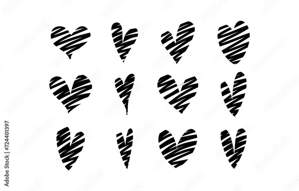 Heart vector set, Heart shape vector set, Love symbols on Valentines day, Heart collection on white background vector illustration