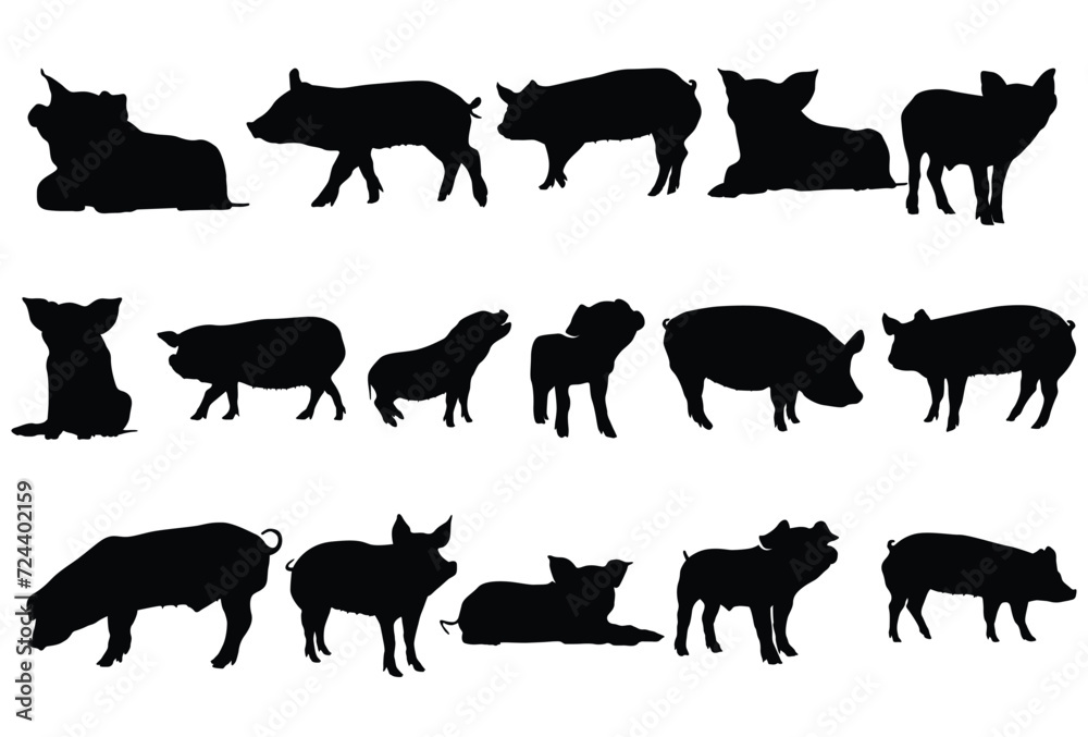 Set of pig silhouette icon logo template vector illustration design