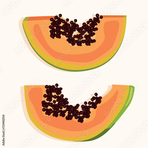 Schilderij op canvas Slices of juicy papaya with seeds. Exotic fruits.