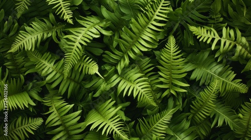 Lush ferns create a dense pattern of vibrant green fronds in a close-up botanical display.