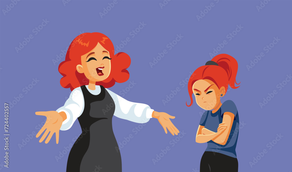 Mother with open Arms Reconciliation with Teen Girl Vector Cartoon. Mom cheering up her angry teenage daughter resolving conflict
Mother with open Arms Reconciliation with Teen Girl Vector Cartoon. Mom cheering up her angry teenage daughter resolving conflict