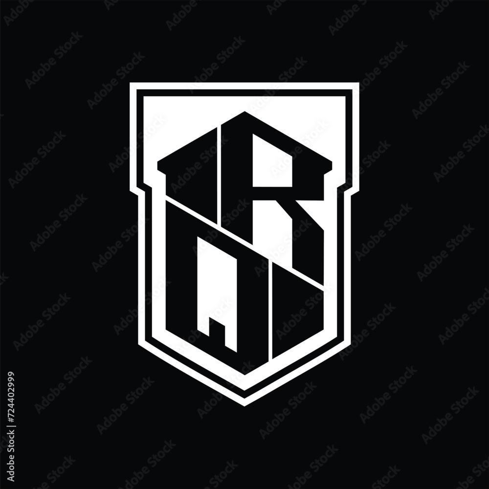 RQ Logo monogram hexagon geometric up and down inside shield isolated style design template RQ Logo monogram hexagon geometric up and down inside shield isolated style design template