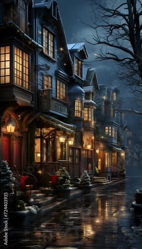 Digital painting of a winter night in the streets of Boston, Massachusetts.