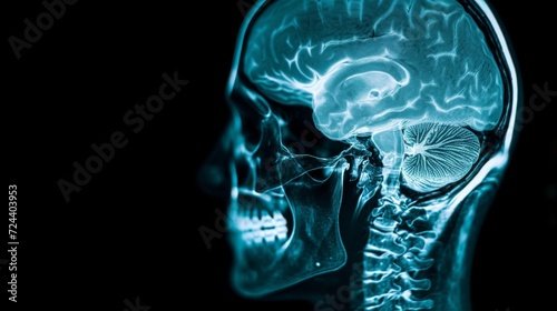 X-ray of the human head and brain. Neurological picture 