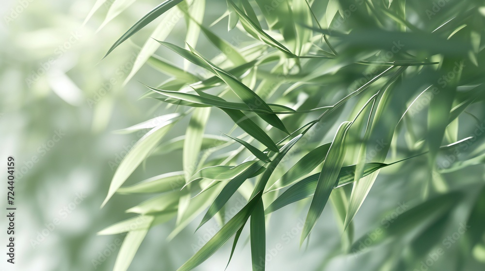 Naklejka premium Graceful bamboo grass sways in fluid elegance, casting calming shadows in an Asian-inspired garden.