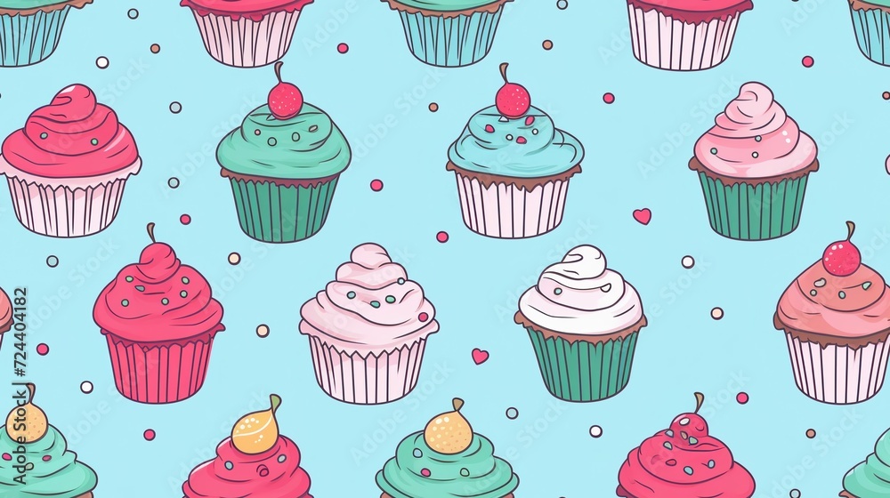 Seamless pattern with hand drawn cupcakes. Seamless pattern with hand drawn cupcakes.
