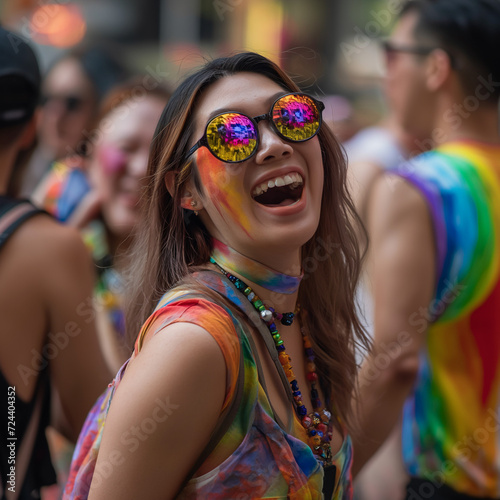 Cheerful young woman celebrating gay pride