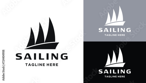 Silhouette of a Fishing Sailboat for Sailor Travel Logo Design